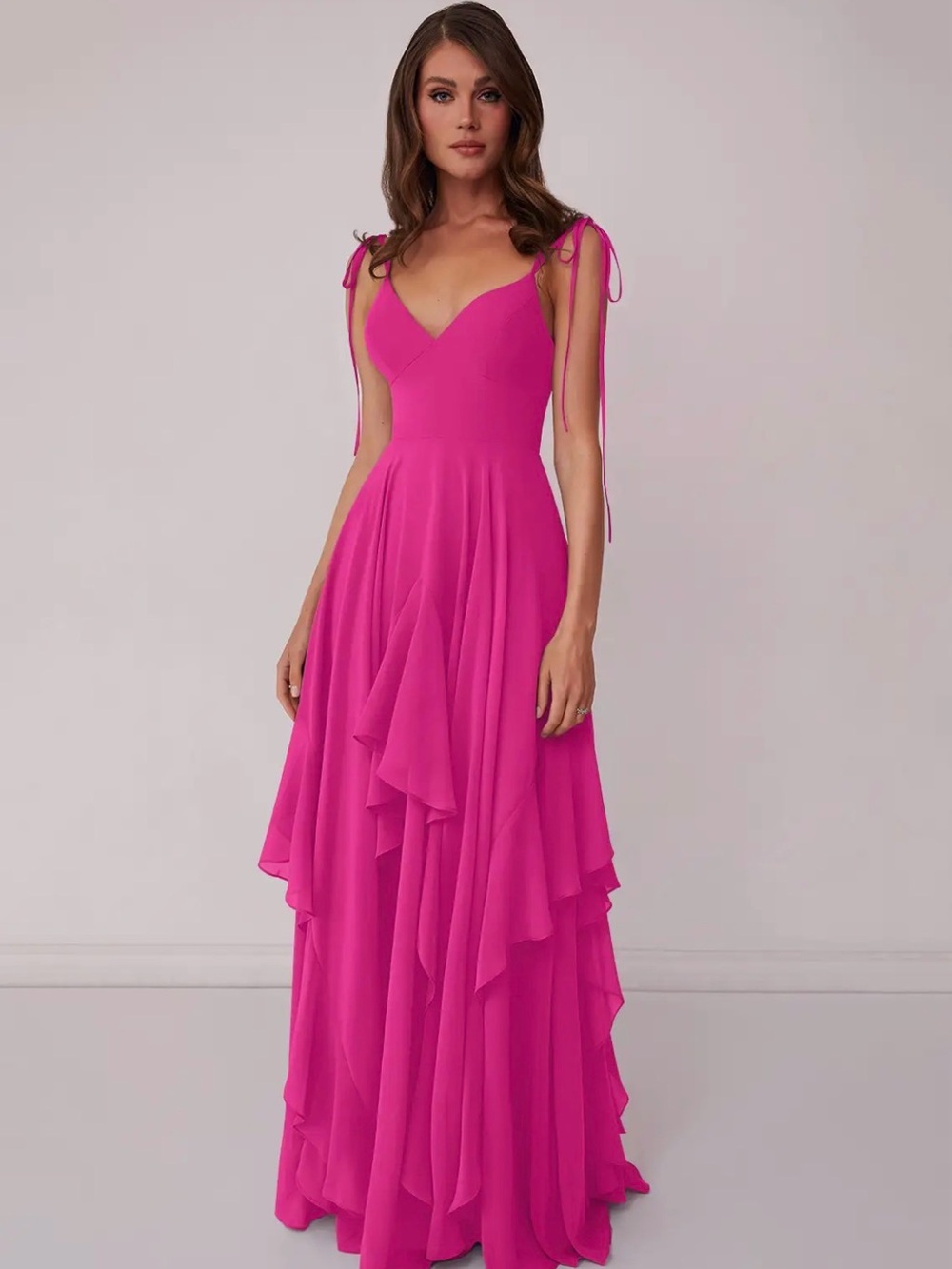 Azazie Fuchsia Ruffle Maxi Dress
